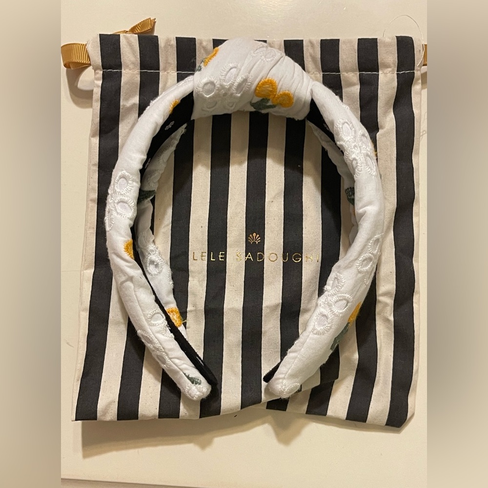 Lele Sadoughi white lemon eyelet headband EUC